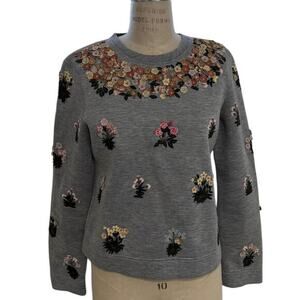Valentino Double Faced Neoprene Sweatshirt Embellished‎ Floral Size Small
